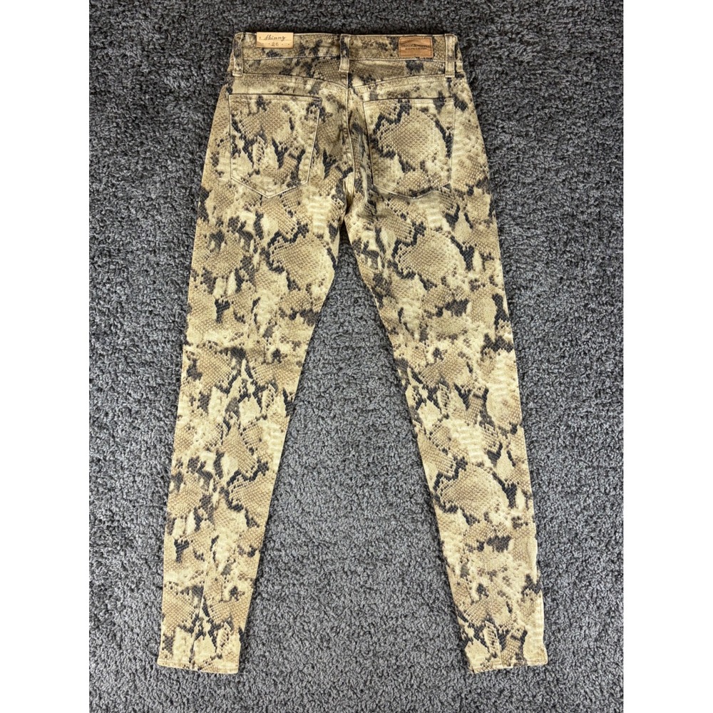 Denim & Supply Ralph Lauren Skinny Jeans 26 Snakeskin Python Print Ankle Zip Tan